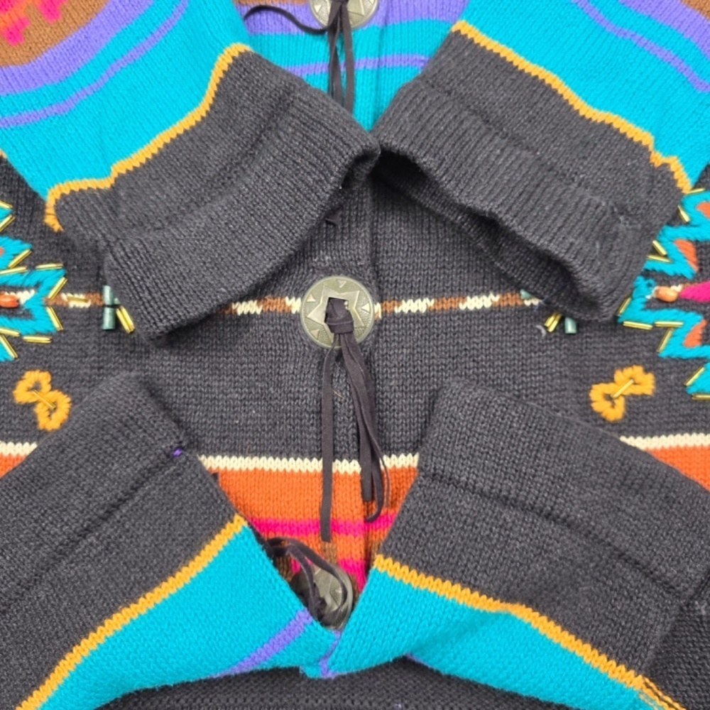 VTG- Carole Little- Womens Small Shawl collar Cardigan Southwest Aztec Sweater - Picture 6 of 11